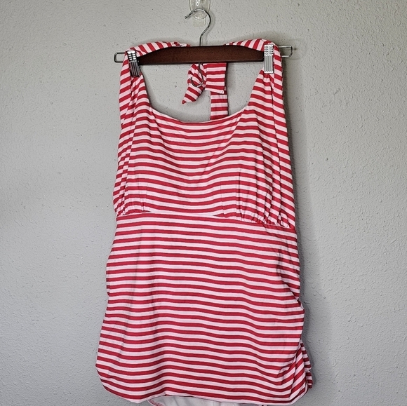 Lands End Red White Stripe Swim Top Womens 22W‎ Halter USA American Patriotic - Picture 1 of 10
